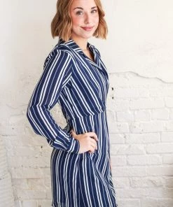 LLove Navy Savannah Striped Dress