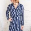 LLove Navy Savannah Striped Dress