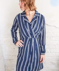 LLove Navy Savannah Striped Dress