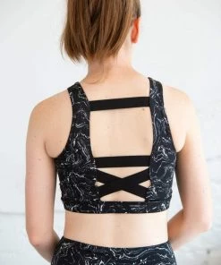 Mono B Tops Marble Swirl Print Strap Back Sports Bra