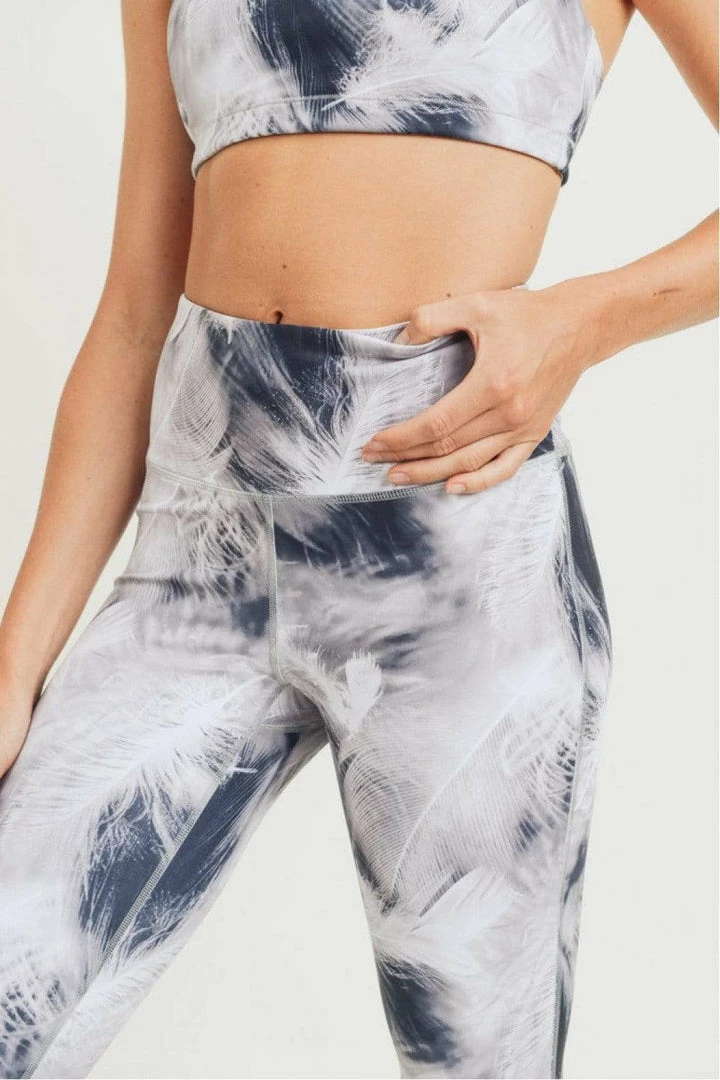 Mono B Apparel White Feather Print Highwaist Leggings 5 Mono B Apparel White Feather Print Highwaist Leggings