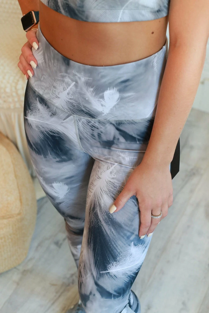 Mono B Apparel White Feather Print Highwaist Leggings 2 Mono B Apparel White Feather Print Highwaist Leggings