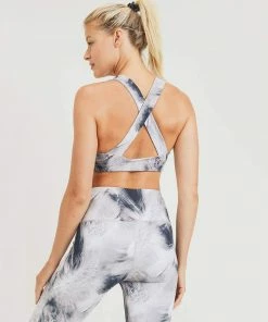 Mono B Apparel White Feather Print X-Back Sports Bra