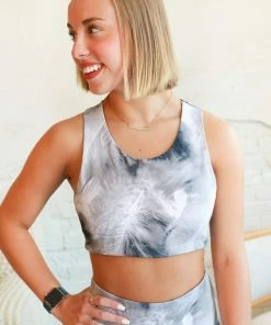 Mono B Apparel White Feather Print X-Back Sports Bra