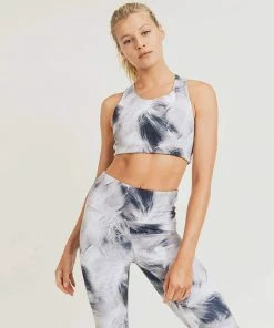 Mono B Apparel White Feather Print X-Back Sports Bra