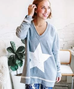 Mono B Shooting Stars Raw Edge Pullover (GHG-M/L) Apparel
