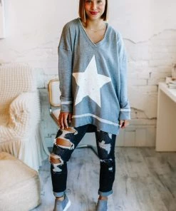 Mono B Shooting Stars Raw Edge Pullover (GHG-M/L) Apparel