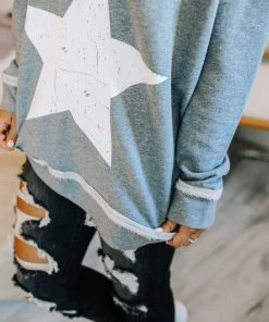 Mono B Shooting Stars Raw Edge Pullover (GHG-M/L) Apparel