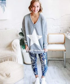 Mono B Shooting Stars Raw Edge Pullover (GHG-M/L) Apparel