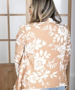 Boutique Simplified Blazer Of Glory - Golden Floral Tops
