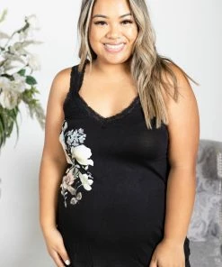 Boutique Simplified Blooming Beauty Lace Trim Tank Tops