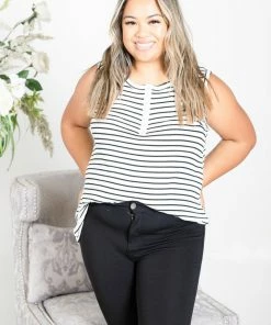 Boutique Simplified Apparel Classically Striped Sleeveless Top