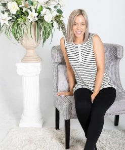 Boutique Simplified Apparel Classically Striped Sleeveless Top