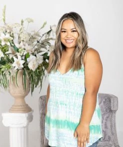 Boutique Simplified Tops Aqua Tie Dye Reversible Tank