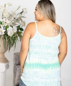 Boutique Simplified Tops Aqua Tie Dye Reversible Tank