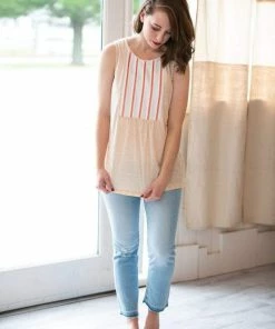 Mystree Tops Stepping Stone Pin Tucked Tank