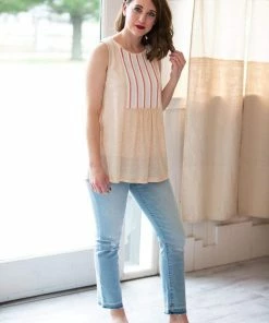 Mystree Tops Stepping Stone Pin Tucked Tank
