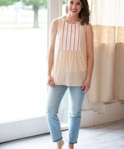 Mystree Tops Stepping Stone Pin Tucked Tank