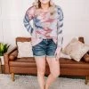 No Ship Drop Ship GHG- Shop Singles All Over The Road Tie Dye Top In Denim/Mauve (GHG-S)