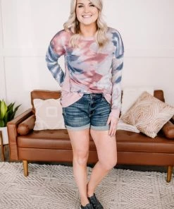 No Ship Drop Ship GHG- Shop Singles All Over The Road Tie Dye Top In Denim/Mauve (GHG-S)