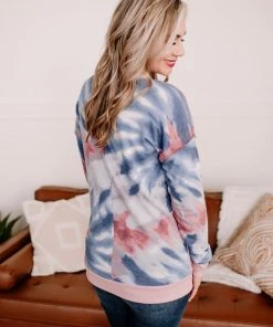 No Ship Drop Ship GHG- Shop Singles All Over The Road Tie Dye Top In Denim/Mauve (GHG-S)