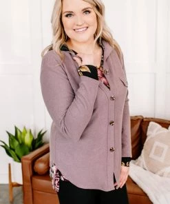 No Ship Drop Ship Brush Your Cares Away Button Up Top In Silver Peony (GHG-S,L)