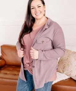 No Ship Drop Ship Brush Your Cares Away Button Up Top In Silver Peony (GHG-S,L)