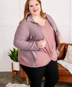 No Ship Drop Ship Brush Your Cares Away Button Up Top In Silver Peony (GHG-S,L)