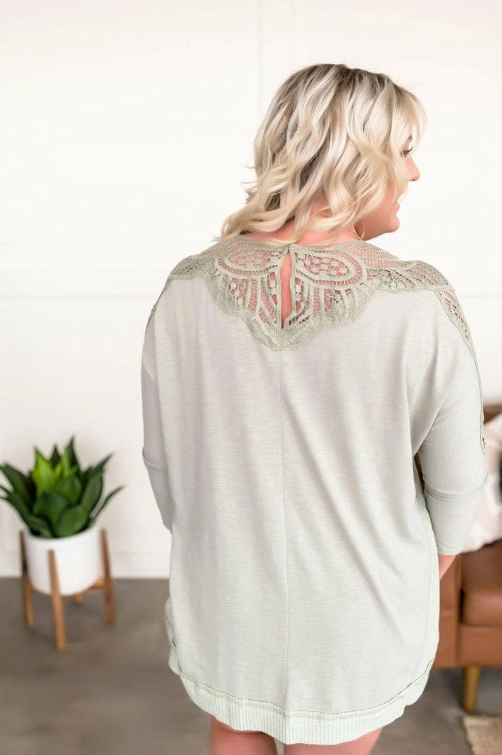 No Ship Drop Ship Chasing After You Lace Trim Top In Sea Salt Tops 5 No Ship Drop Ship Chasing After You Lace Trim Top In Sea Salt Tops