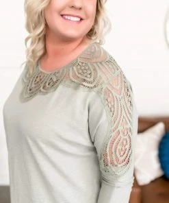 No Ship Drop Ship Chasing After You Lace Trim Top In Sea Salt Tops