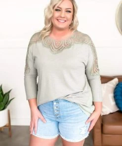 No Ship Drop Ship Chasing After You Lace Trim Top In Sea Salt Tops