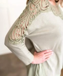 No Ship Drop Ship Chasing After You Lace Trim Top In Sea Salt Tops 9 No Ship Drop Ship Chasing After You Lace Trim Top In Sea Salt Tops