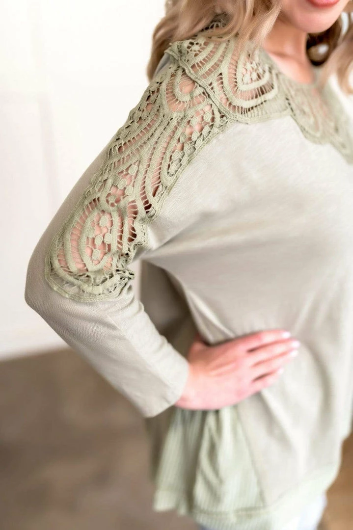 No Ship Drop Ship Chasing After You Lace Trim Top In Sea Salt Tops 4 No Ship Drop Ship Chasing After You Lace Trim Top In Sea Salt Tops