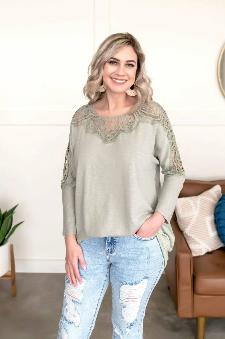 No Ship Drop Ship Chasing After You Lace Trim Top In Sea Salt Tops 3 No Ship Drop Ship Chasing After You Lace Trim Top In Sea Salt Tops