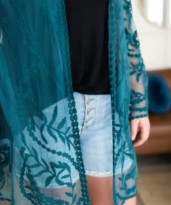 No Ship Drop Ship Don't Be Coy Lace Kimono In Teal 14 No Ship Drop Ship Don't Be Coy Lace Kimono In Teal