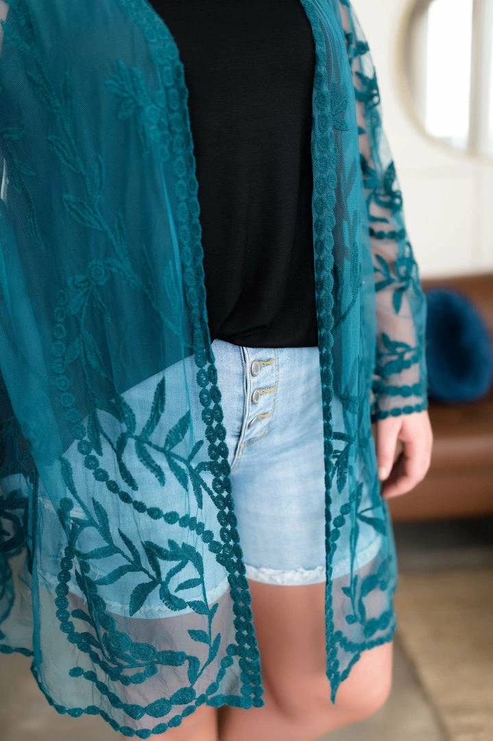No Ship Drop Ship Don't Be Coy Lace Kimono In Teal 4 No Ship Drop Ship Don't Be Coy Lace Kimono In Teal