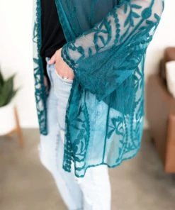 No Ship Drop Ship Don't Be Coy Lace Kimono In Teal 16 No Ship Drop Ship Don't Be Coy Lace Kimono In Teal