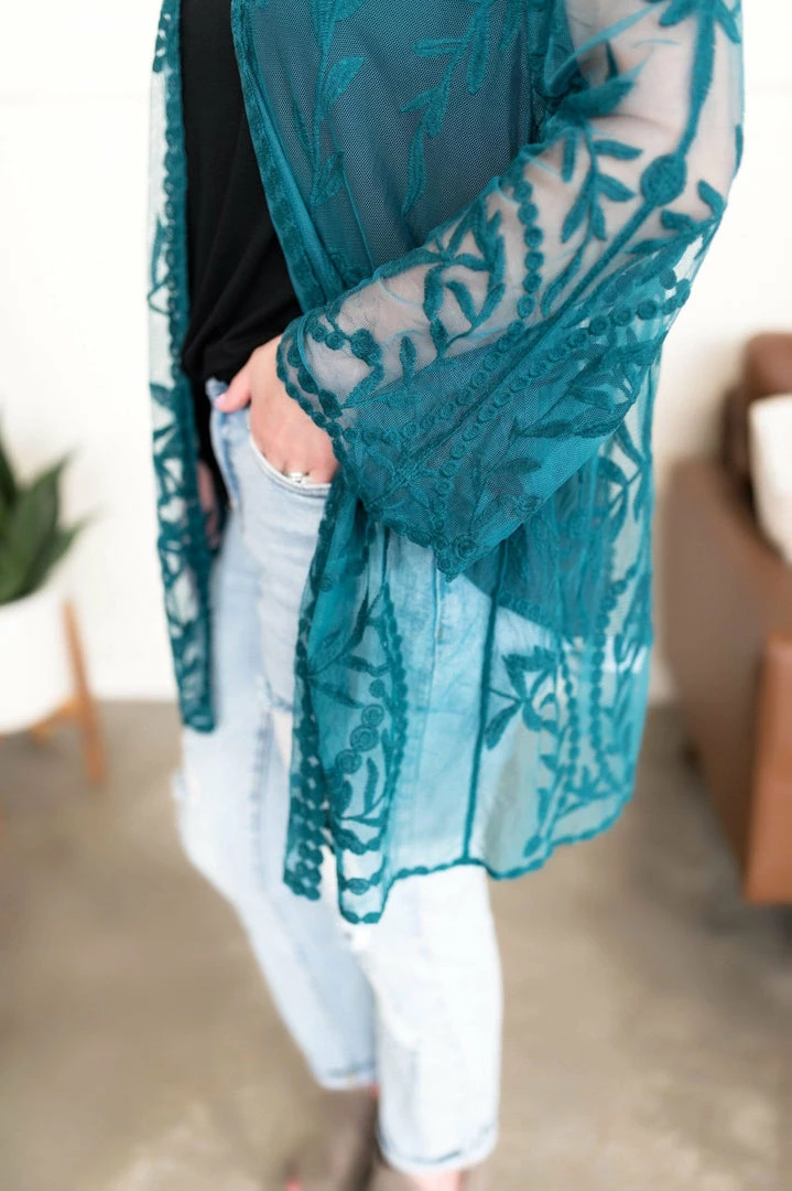 No Ship Drop Ship Don't Be Coy Lace Kimono In Teal 6 No Ship Drop Ship Don't Be Coy Lace Kimono In Teal