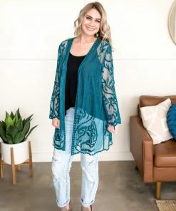 No Ship Drop Ship Don't Be Coy Lace Kimono In Teal 17 No Ship Drop Ship Don't Be Coy Lace Kimono In Teal