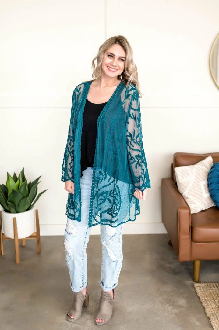 No Ship Drop Ship Don't Be Coy Lace Kimono In Teal 7 No Ship Drop Ship Don't Be Coy Lace Kimono In Teal
