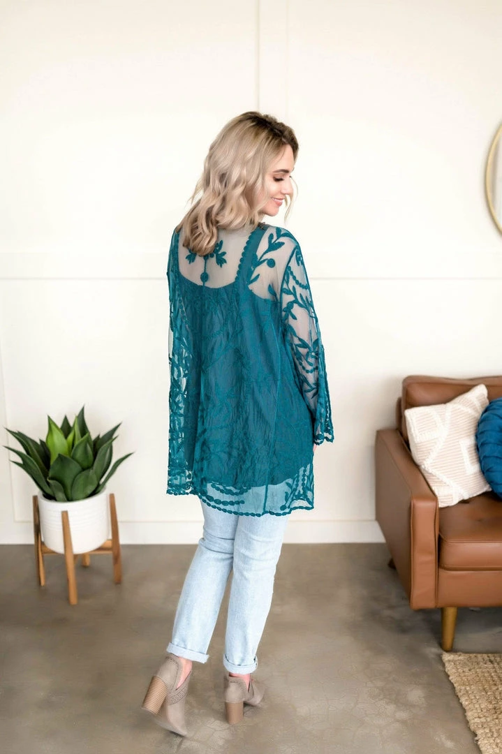 No Ship Drop Ship Don't Be Coy Lace Kimono In Teal 8 No Ship Drop Ship Don't Be Coy Lace Kimono In Teal