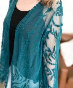 No Ship Drop Ship Don't Be Coy Lace Kimono In Teal 19 No Ship Drop Ship Don't Be Coy Lace Kimono In Teal