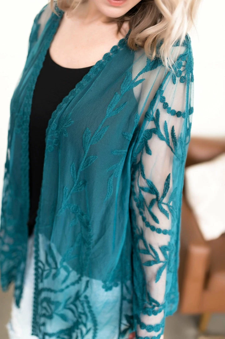 No Ship Drop Ship Don't Be Coy Lace Kimono In Teal 9 No Ship Drop Ship Don't Be Coy Lace Kimono In Teal