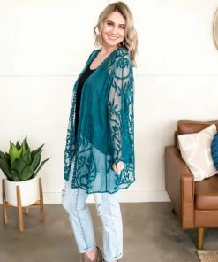 No Ship Drop Ship Don't Be Coy Lace Kimono In Teal 20 No Ship Drop Ship Don't Be Coy Lace Kimono In Teal