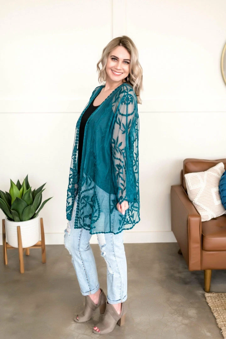 No Ship Drop Ship Don't Be Coy Lace Kimono In Teal 10 No Ship Drop Ship Don't Be Coy Lace Kimono In Teal