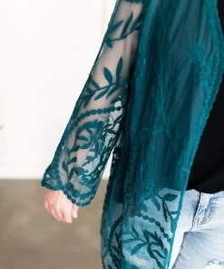 No Ship Drop Ship Don't Be Coy Lace Kimono In Teal 21 No Ship Drop Ship Don't Be Coy Lace Kimono In Teal