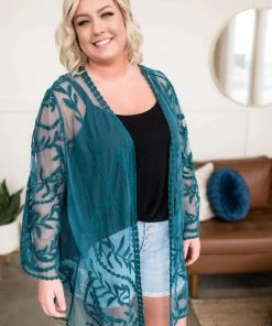 No Ship Drop Ship Don't Be Coy Lace Kimono In Teal