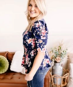 No Ship Drop Ship Evening In The Tropics In Navy Florals (GHG-S)