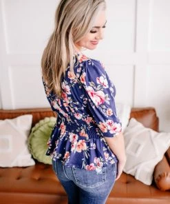 No Ship Drop Ship Evening In The Tropics In Navy Florals (GHG-S)