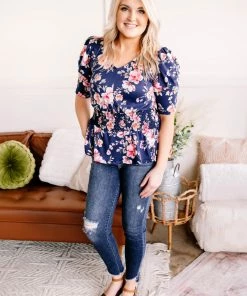 No Ship Drop Ship Evening In The Tropics In Navy Florals (GHG-S)